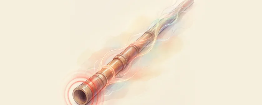 A didgeridoo drawn in wisps of red light