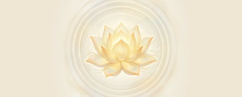 A lotus with seven expanding rings drawn in golden light