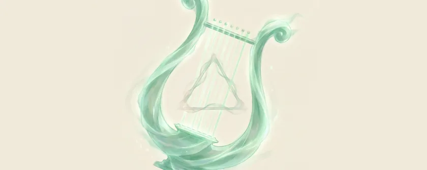 A lyre drawn in wisps of green light