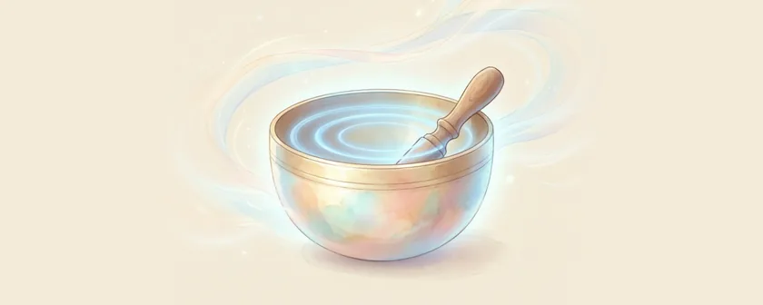 A Tibetan singing bowl drawn in wisps of blue light