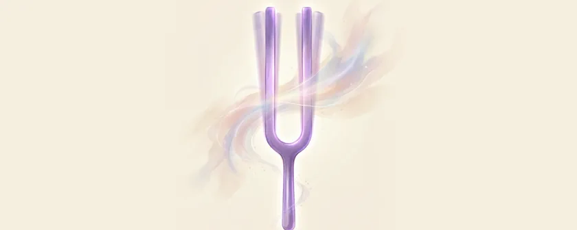 A tuning fork drawn in wisps of violet light