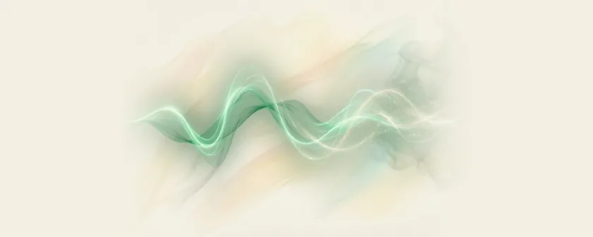 An EEG trace drawn in wisps of green light